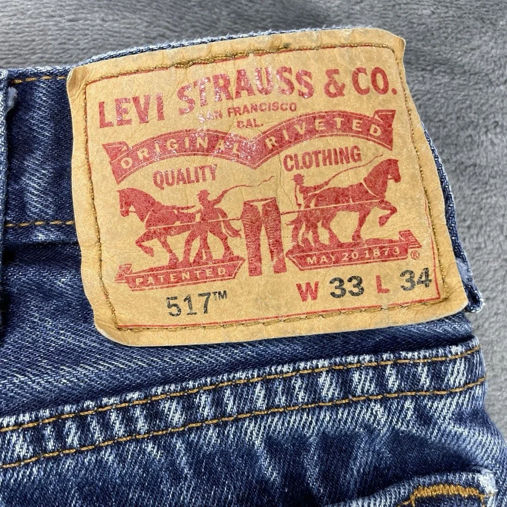 Levis 517 Bootcut Denim Jeans Distressed 33x34 Mens Blue Western Cowboy Rodeo